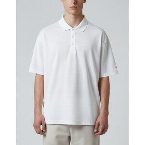 Adidas Mens White Polo Shirt Size M Lightweight & Breathable Design Striped Text
